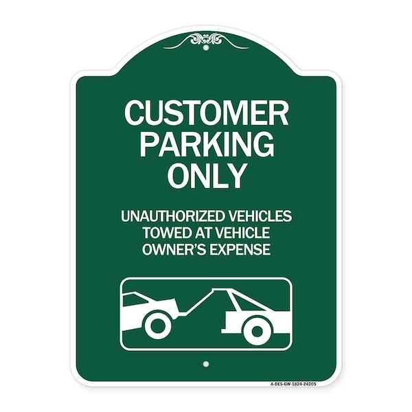 Customer Parking Only Unauthorized Vehicles Towed at Owner Expense with Graphic, A-DES-GW-1824-24205